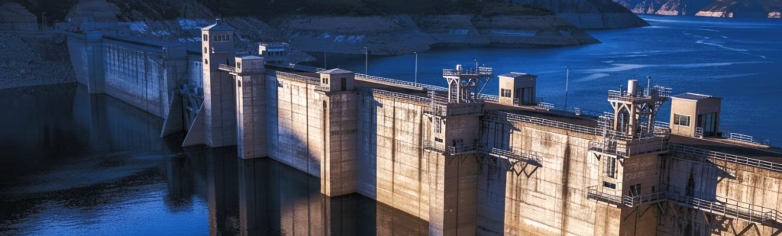 A hydroelectric dam at dusk
